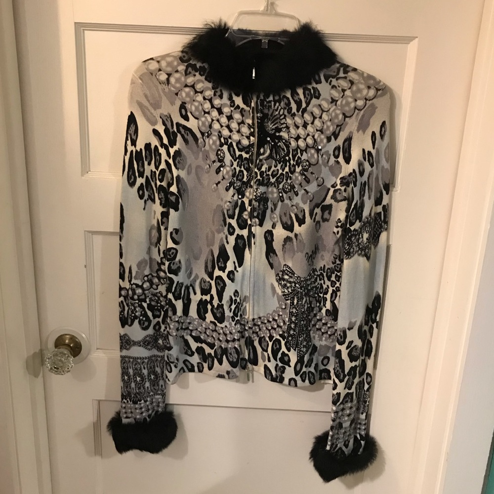 Boston Proper Sweater W/Fur Trim size S